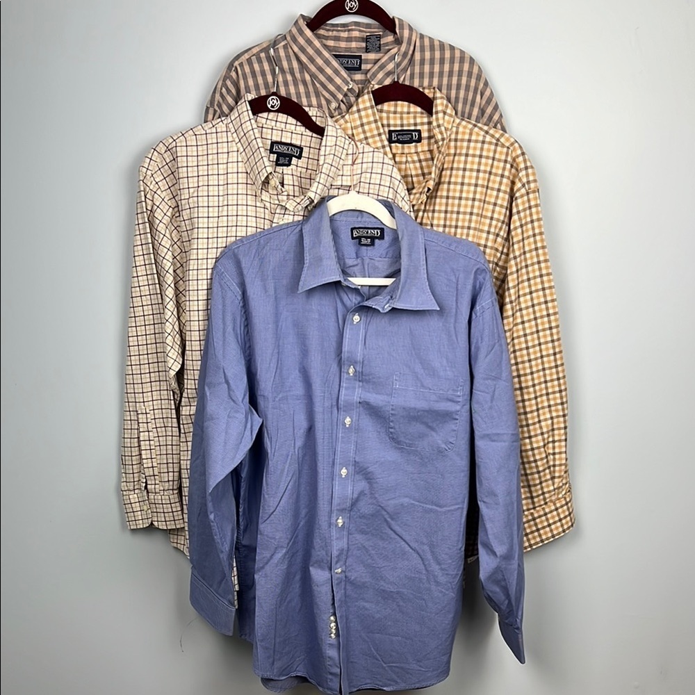 Lands End men’s size 17.5/ 34 long sleeve button down shirt lot of 4